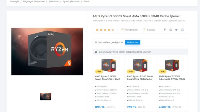 AMD Ryzen 9 3800X Leak Listing