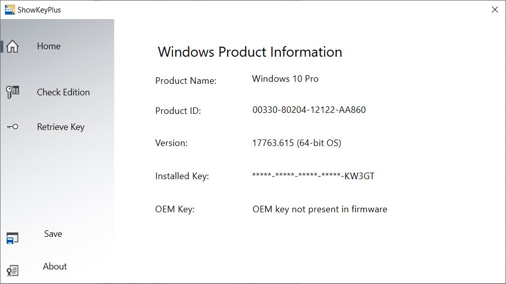 MMOGA Windows 10 Pro ShowKeyPlus