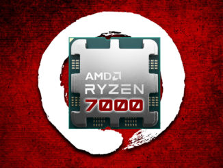 AMD Ryzen 7000 CPU auf rotem Hintergrund und weißem Kreis