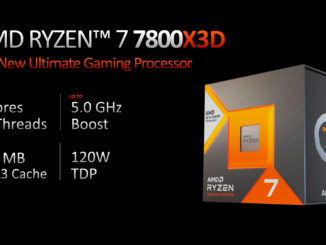 AMD Ryzen 7 7800X3D in Box neben technischen Details auf schwarzem Hintergrund