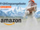 Amazon Frühlingsangebote - Yeti mit Paket in der Hand vor Alpen-Hintergrund